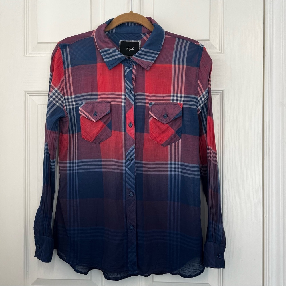 Rails Scarlet and Navy Plaid Button Down Shirt